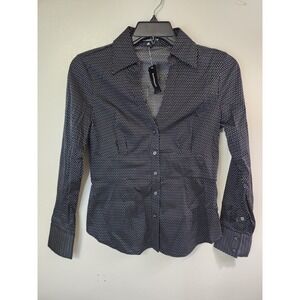 Express Fitted Blouse Polka Dot Long Sleeve Button Down Shirt Medium